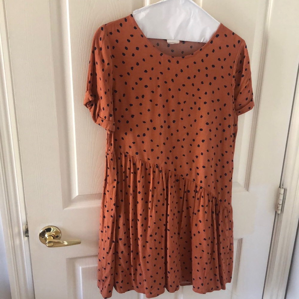 Burnt orange and navy spotted dress